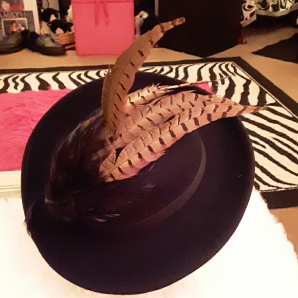 Black Wool feather Woman Dress Hat - Picture 7 of 7